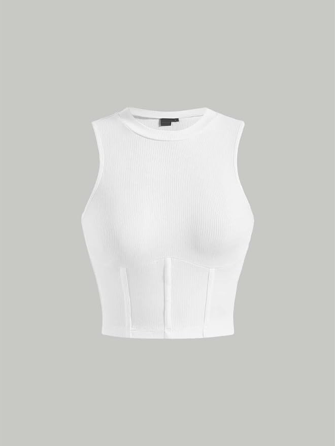 EZELO Women's Shirts Women's Tops Shirts for Women Solid Ribbed Knit Tank Top (Color : White, Siz... | Amazon (US)