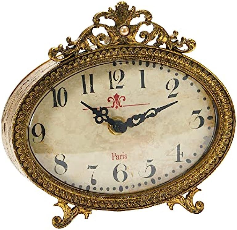 Creative Co-Op Distressed Pewter, Gold Finish Mantel Clock | Amazon (US)