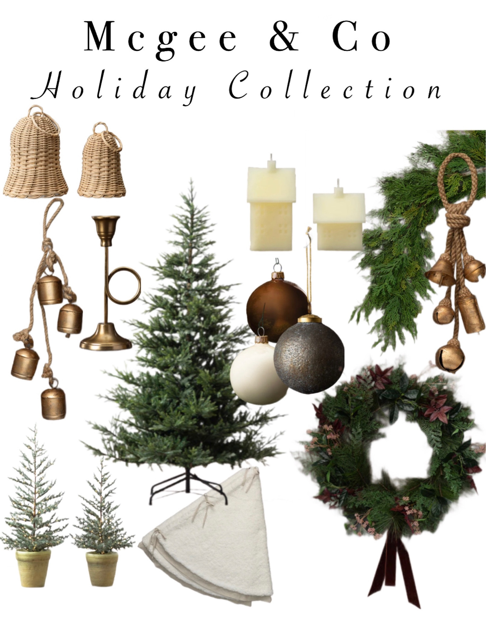 Mcgee & Co holiday collection. Christmas decor. Holiday decor. Christmas tree. Gold bells. Ornaments. Cedar trees. Christmas garland. Wicker bells. Candlestick holder. Modern organic decor. Christmas styling. Winter wreath. 

#LTKGiftGuide #LTKSeasonal #LTKHoliday