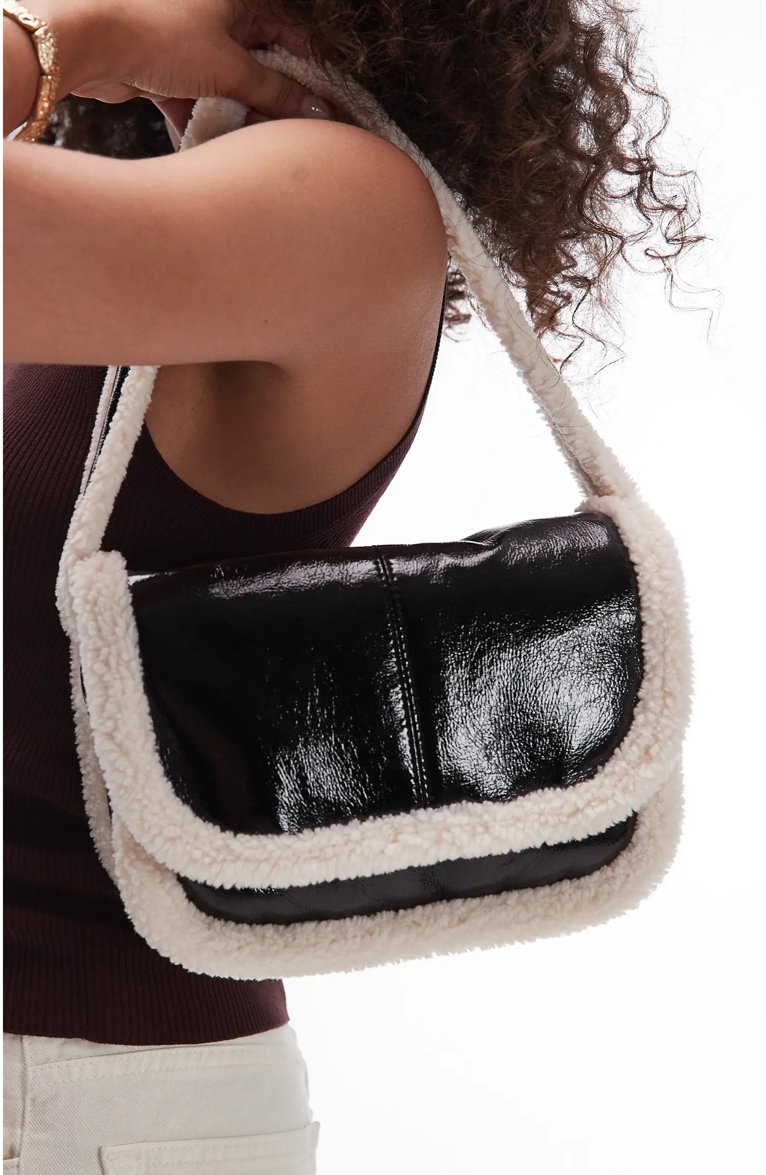 Faux Shearling Lined Faux Leather Shoulder Bag | Nordstrom