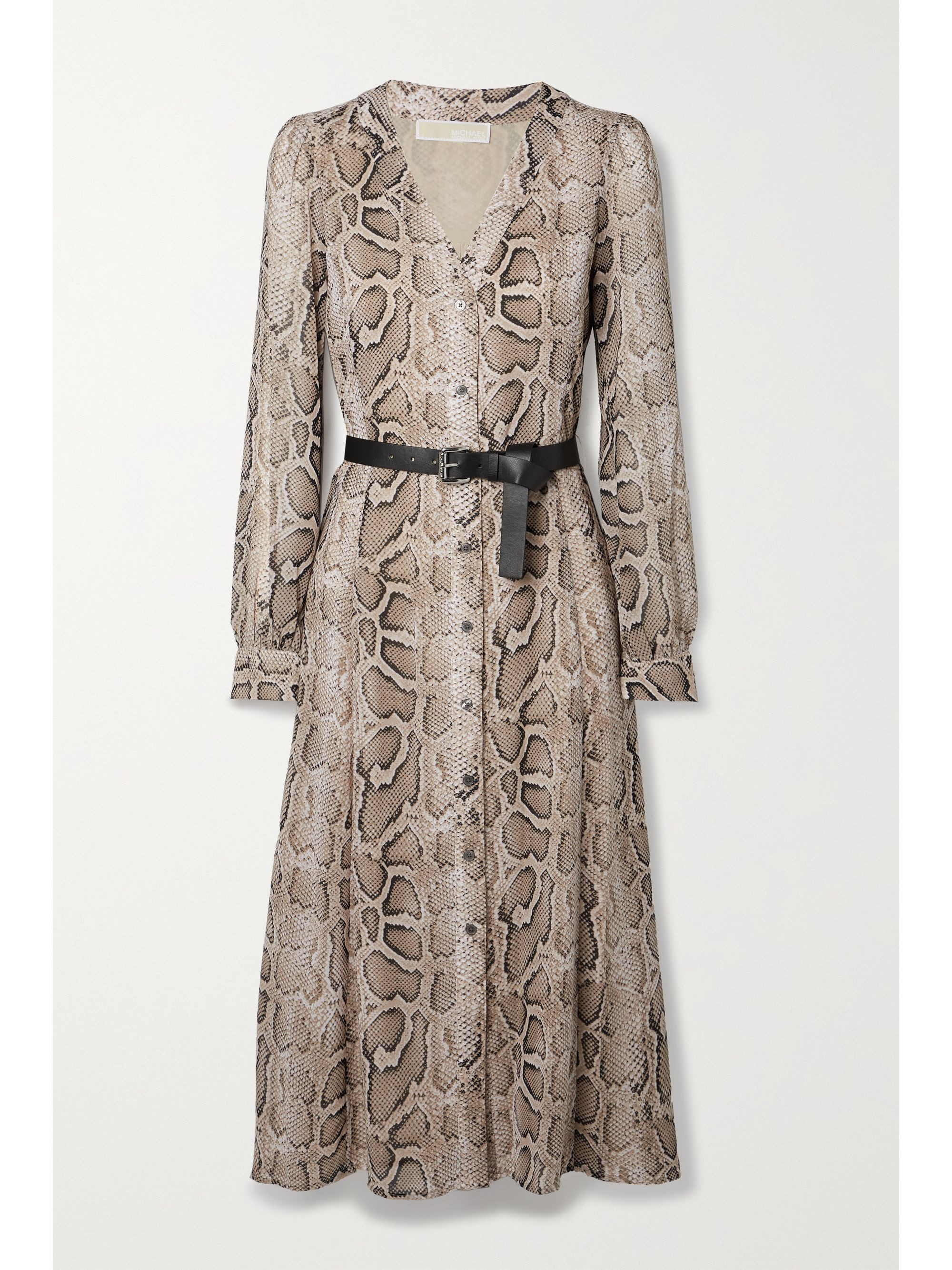 Kate belted snake-print crepe midi dress | NET-A-PORTER (US)