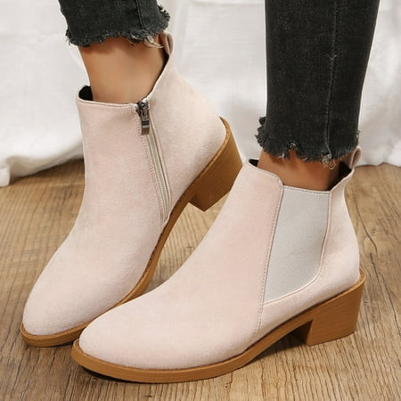 Gubotare Snow Boots Women s Combat Boots Fashion Side Zipper Buckle Ankle Booties Beige 8 | Walmart (US)