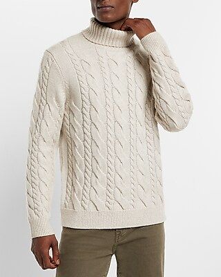 Wool-Blend Cable Knit Turtleneck Sweater | Express