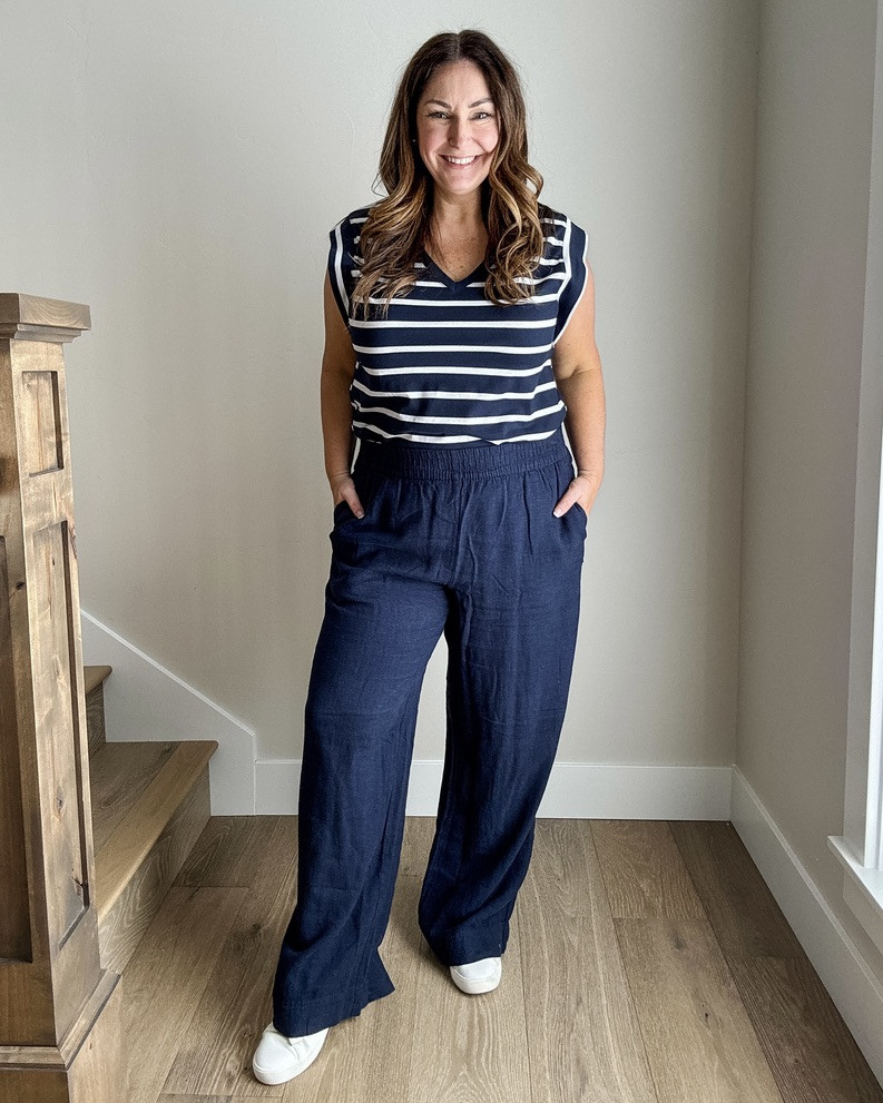 An easy linen pant and striped tee combo that’s breezy, comfy, and perfect for warm weather. #springstyle #everydayoutfit. Wearing top in L, pants in L 

 

#LTKSeasonal #LTKMidsize #LTKFindsUnder50