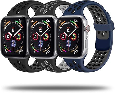 JuQBanke Sport Bands 3 Pack Compatible for Apple Watch Band 38mm 40mm 42mm 44mm, Soft Silicone Sp... | Amazon (US)