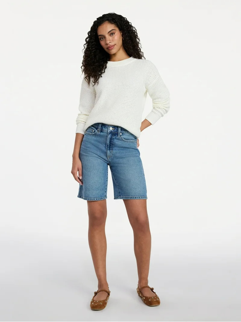 Time and Tru Women's Waffle Stitch Sweater with Long Sleeves, Sizes XS-XXXL | Walmart (US)