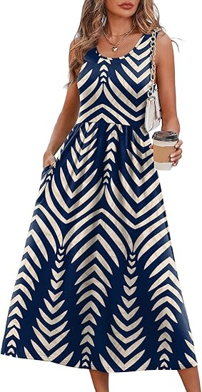 WIHOLL Summer Dresses for Women Flowy Casual Midi Dress Beach Vacation Sundresses with Pockets | Amazon (US)