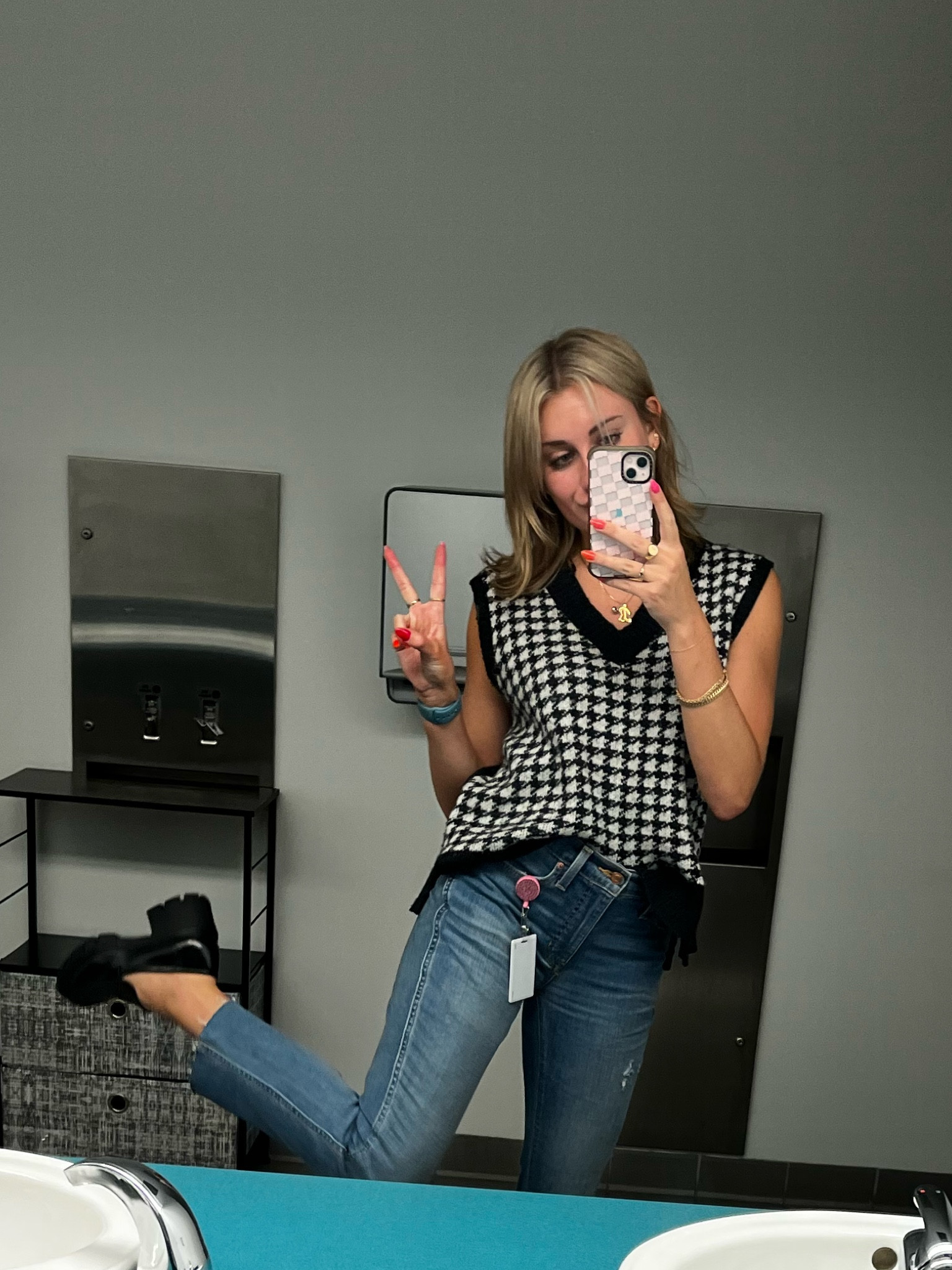 a look for the warm weather lately.. another cute and comfy Friday work look! Size 27 jeans, a small in the sweater and 8.5 in the comfiest loafers ever- I walked 13.1 miles in them with not a single blister thanks to these target socks!

#LTKfit #LTKsalealert #LTKSeasonal