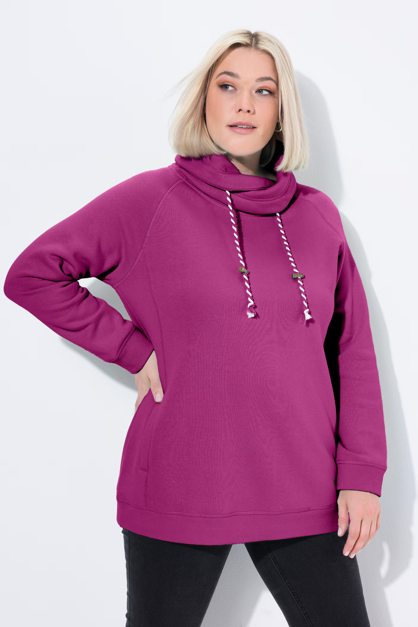 Drawstring Collar Long Sleeve Sweatshirt | Ulla Popken - US