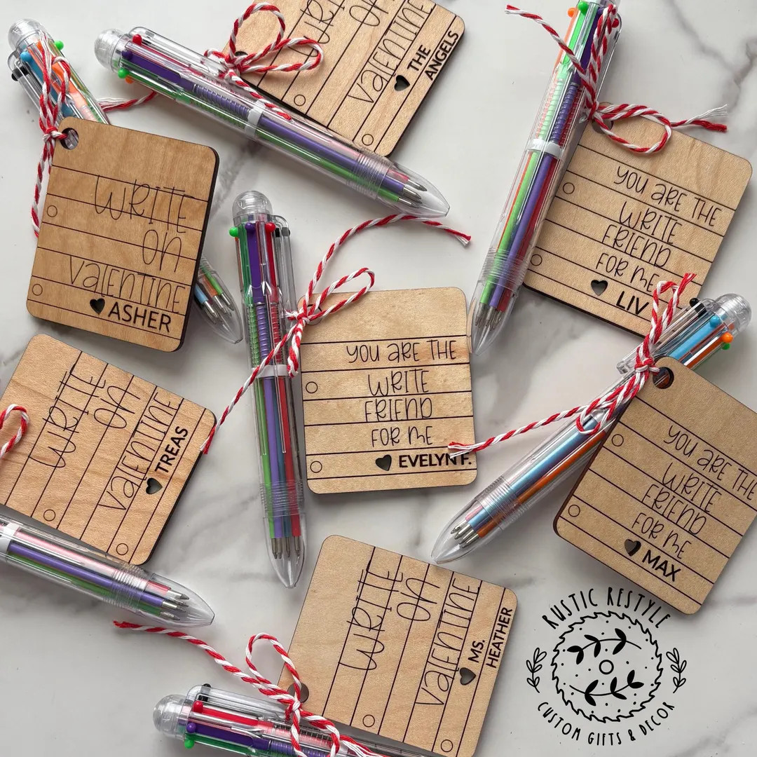 Classroom Multicolor Click Pen Valentines, Personalized Wooden Valentine's Day Gift - Etsy | Etsy (US)