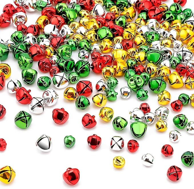 YGAOHF Jingle Bells for Crafts - 200 Pieces Colorful Small Christmas Bells with Loud Sound, 4 Bri... | Amazon (US)