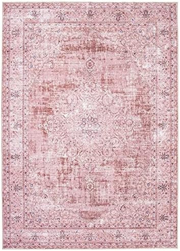 DECOMALL Kalina Washable Area Rugs Pink, Bohemian Vintage Foldable Carpet for Foyer Laundry Room Bed | Amazon (US)