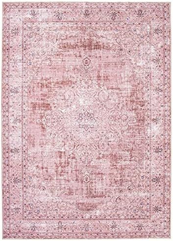 DECOMALL Kalina Washable Area Rugs Pink, Bohemian Vintage Foldable Carpet for Foyer Laundry Room Bed | Amazon (US)