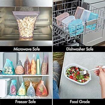 Zip Top Reusable 100% Silicone Food Storage Bags and Containers, Made in the USA - 2 Bag Set - Sa... | Amazon (US)
