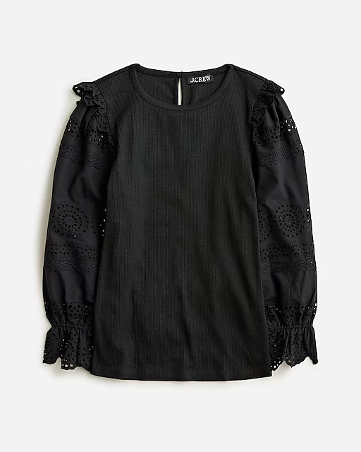 Ruffle-trim eyelet top in vintage rib | J. Crew US