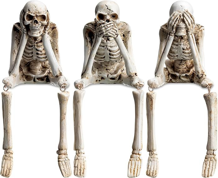 Thyle Set of 3 Halloween Statues See Speak Hear No Evil Skeleton Figurines, Bone White | Amazon (US)
