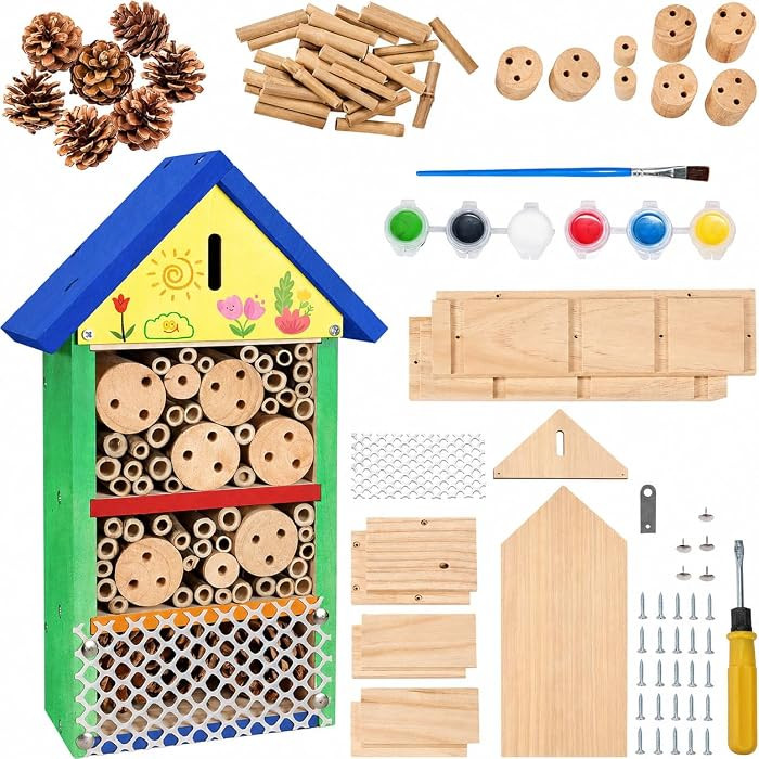 antiai DIY Wooden Insect Hotel Mason Bee Butterfly House,Insect Hotel, Outdoor Garden Decor Bambo... | Amazon (US)