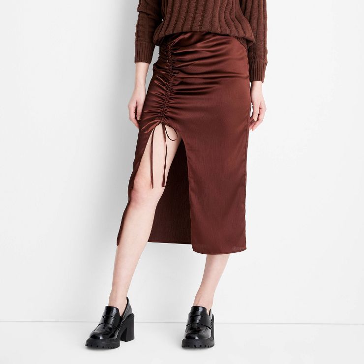 Women's Silk Curved Hem Midi Skirt - Future Collective™ with Gabriella Karefa-Johnson Brown | Target
