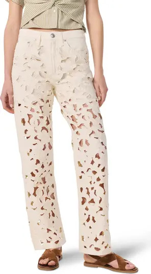 Logan Floral Cutout Mid Rise Wide Leg Jeans | Nordstrom