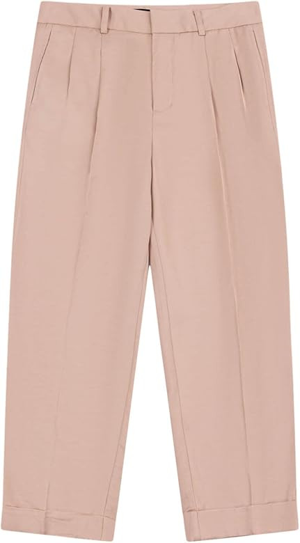 ASSUAL Women's Straight Leg Dress Pants, Relaxed Fit Business Casual Trousers with Pockets | Amazon (US)