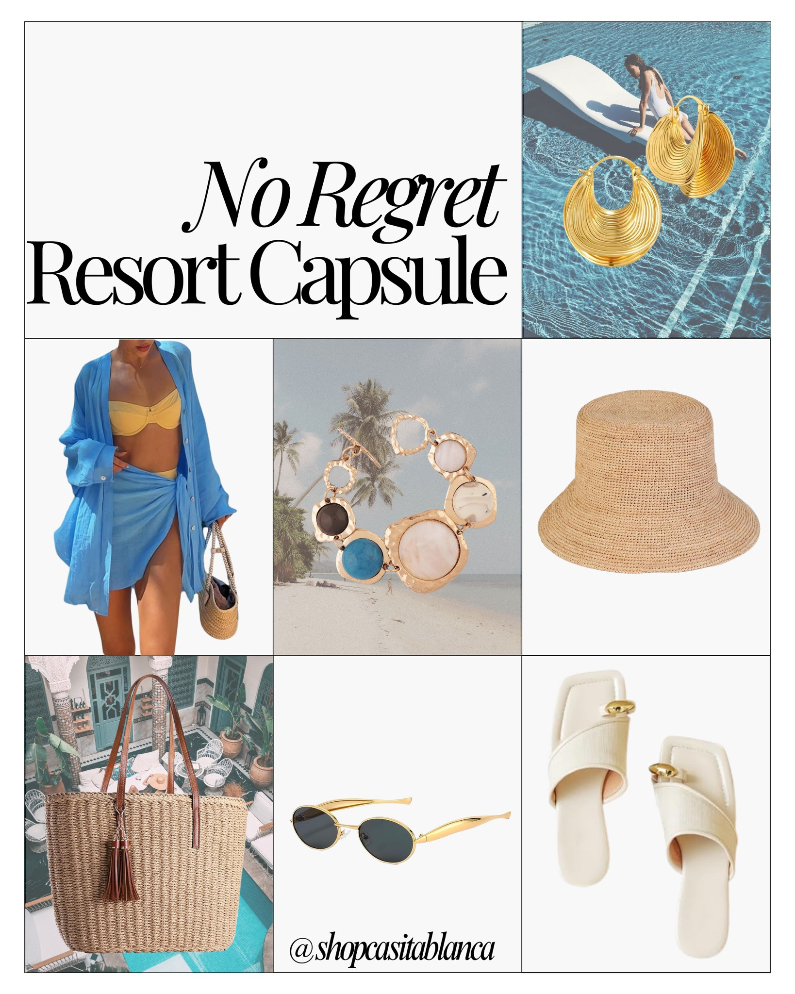 No Regret Resort Capsule 🌊

These are the pieces that make packing for a getaway effortless. A vibrant swim set with an easy cover-up, statement gold earrings, and a bold cuff instantly elevate your poolside look. Add a woven tote, classic straw hat, and timeless slides, and you’re set from beach to lunch without overthinking it.

I love a resort capsule that mixes statement accessories with neutral staples so everything works together. Fewer pieces, more outfits, zero regrets.

#ResortCapsule #VacationStyle #BeachChic #AmazonFinds #CapsuleWardrobe #SummerEssentials 

 #LTKSeasonal #LTKBeauty