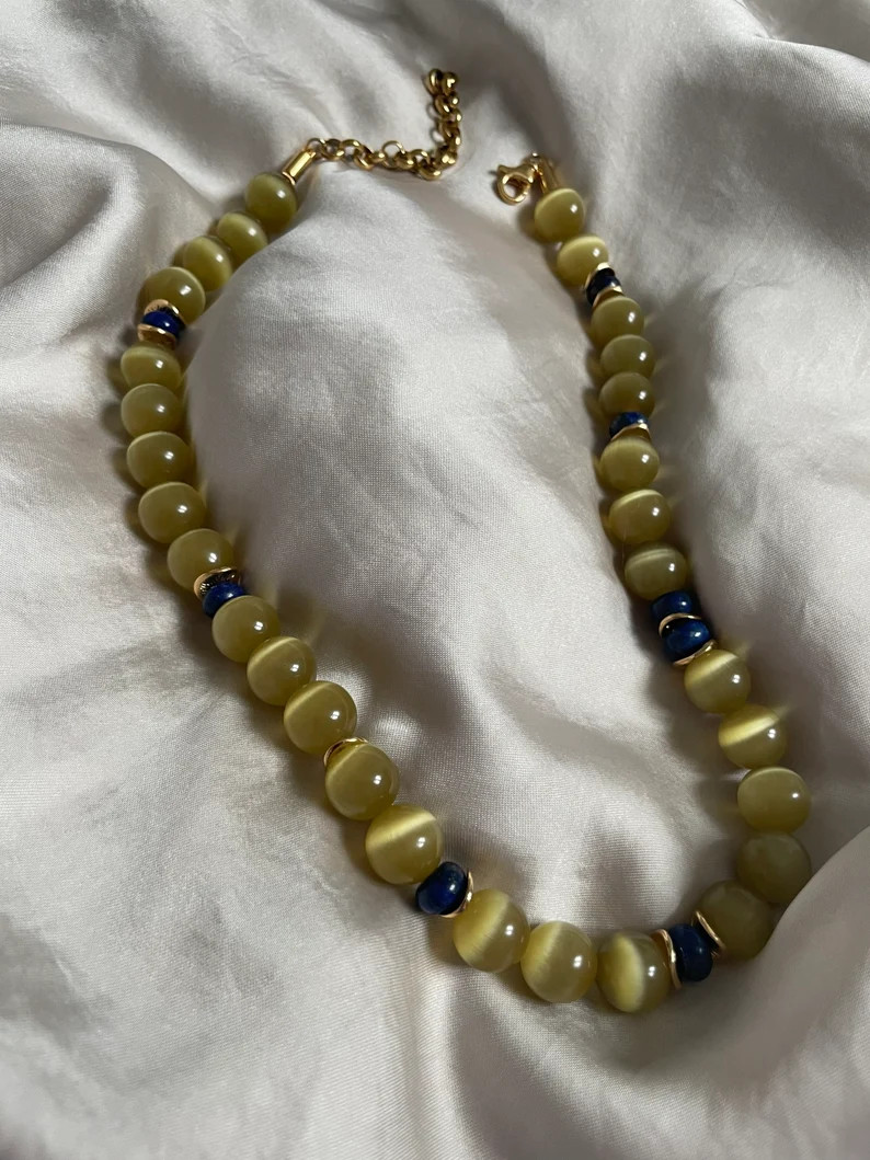 Chunky Cat Eye & Lapis Lazuli Gemstone Necklace: Gold Filled Collar - Etsy | Etsy (Global)