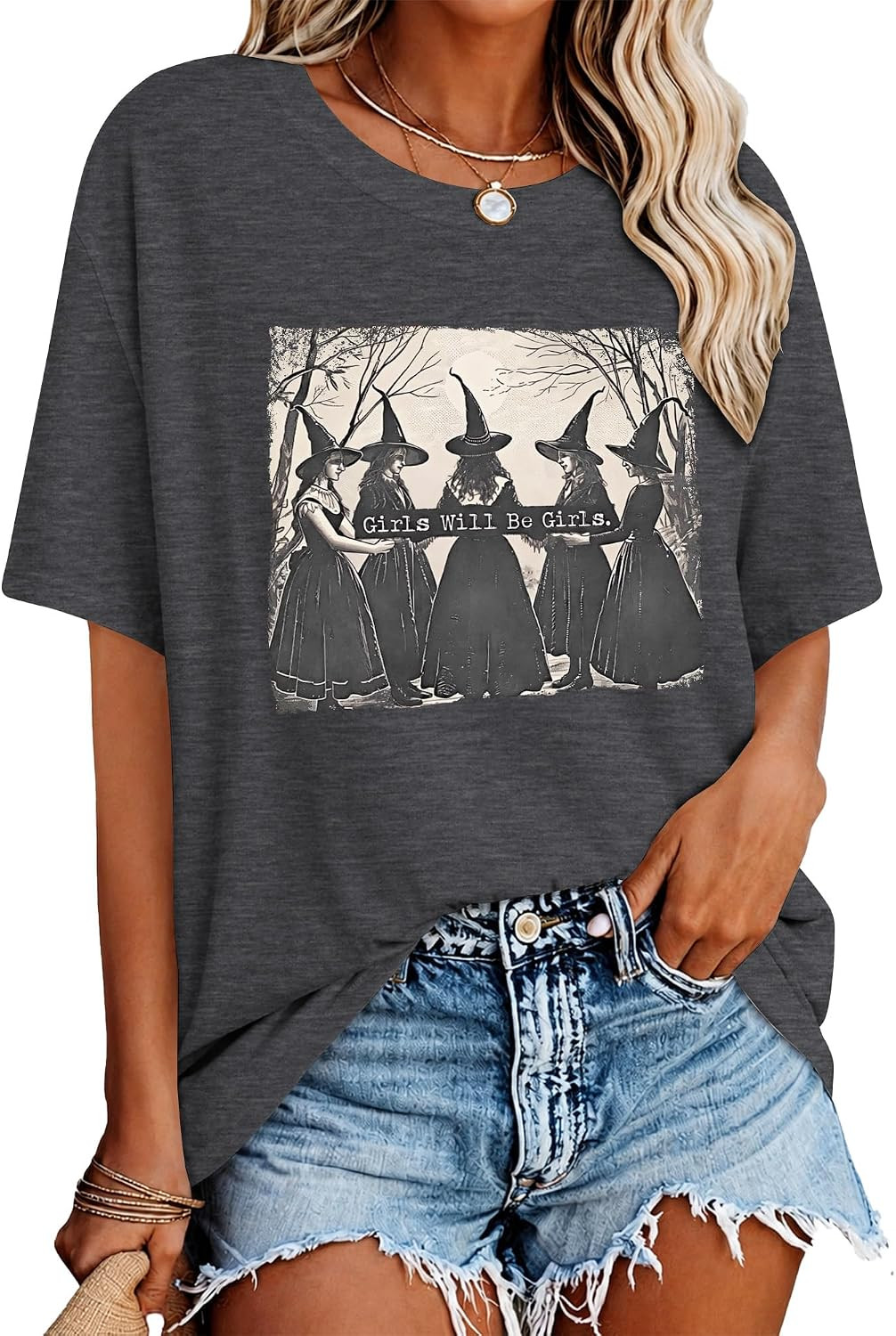 Halloween Shirts for Women Funny Halloween Shirts Spooky Season Pumpkin Oversized Graphic Tees Casual Top for Costume Party | Amazon (US)