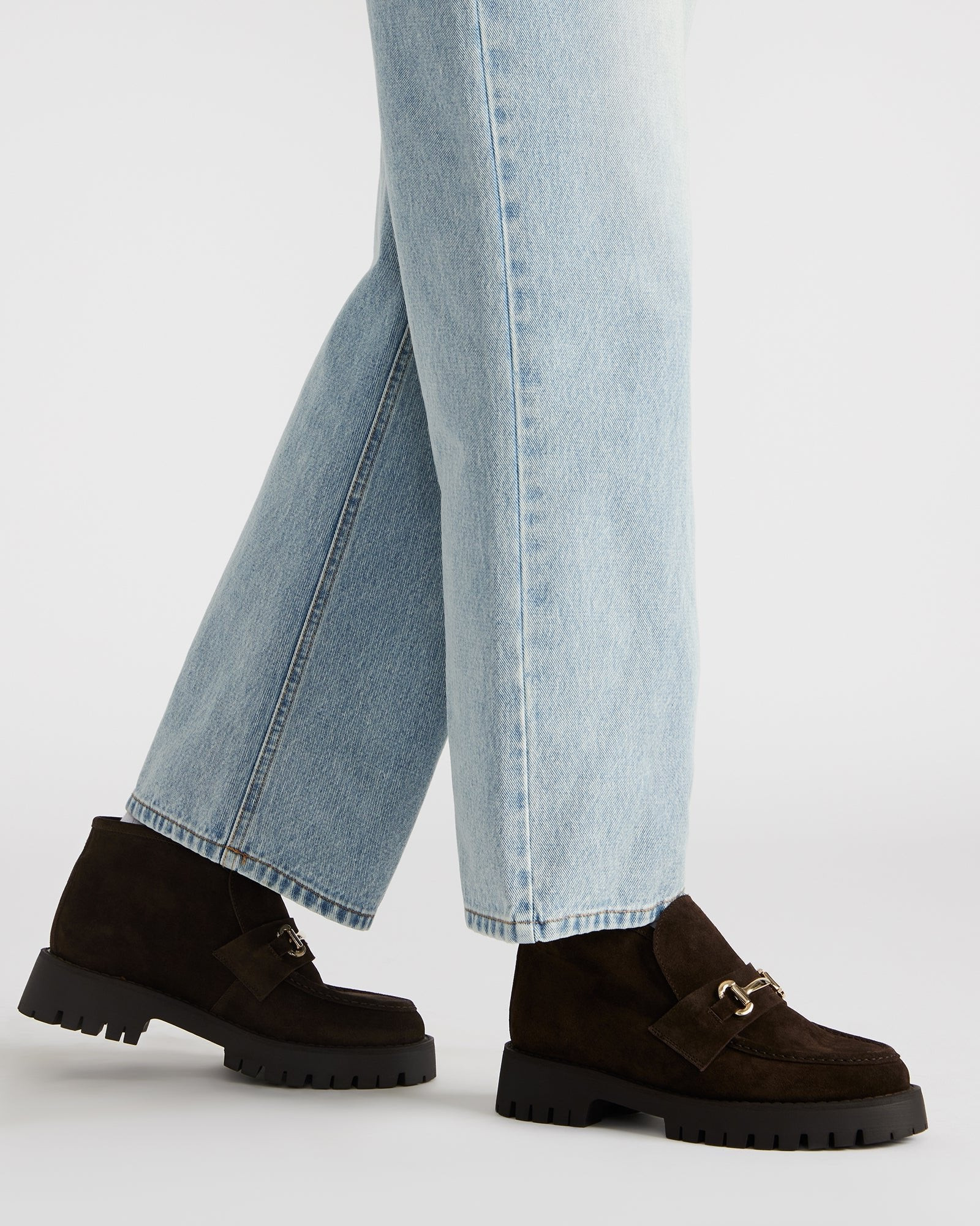 LEON Chocolate Brown Suede Platform Lug Sole Women's Loafer | Steve Madden (US)