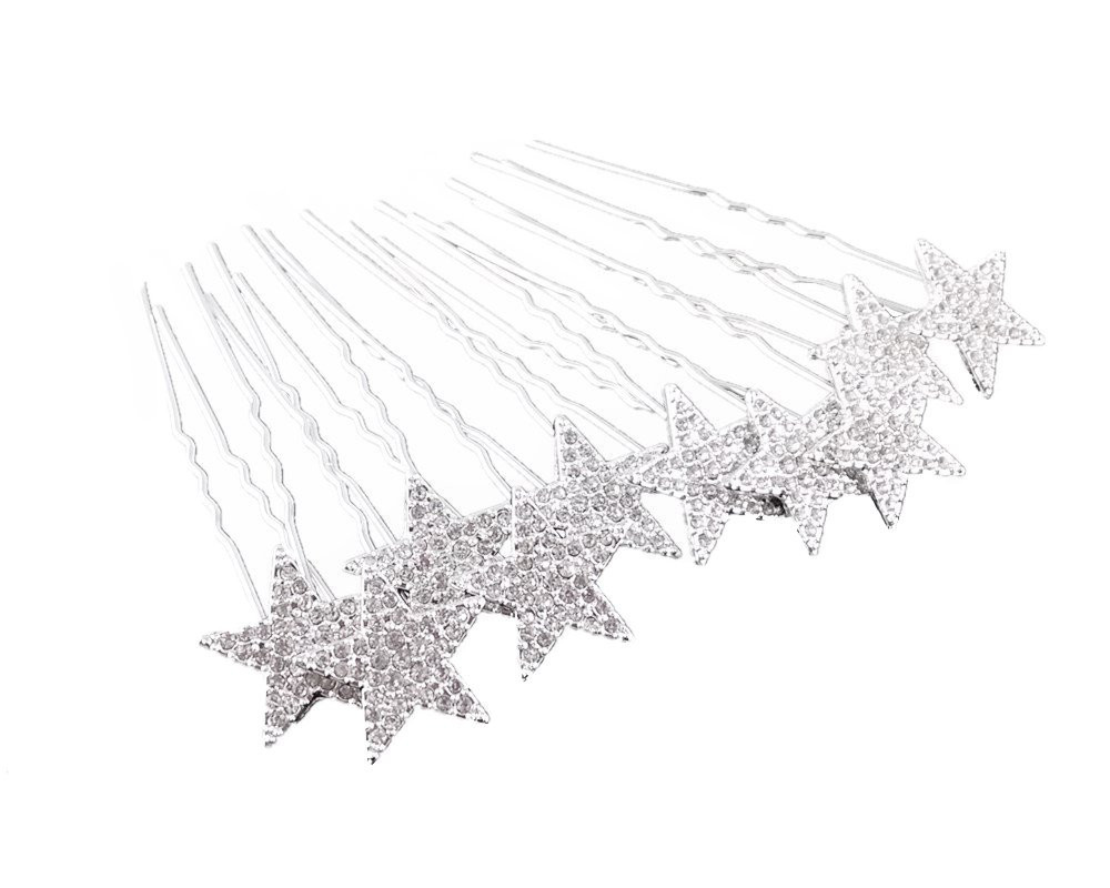 yueton 10pcs Bling Rhinestone Star Wedding Bridal Crystal Hair Pins Clips Women Headwear Hair Acc... | Amazon (US)