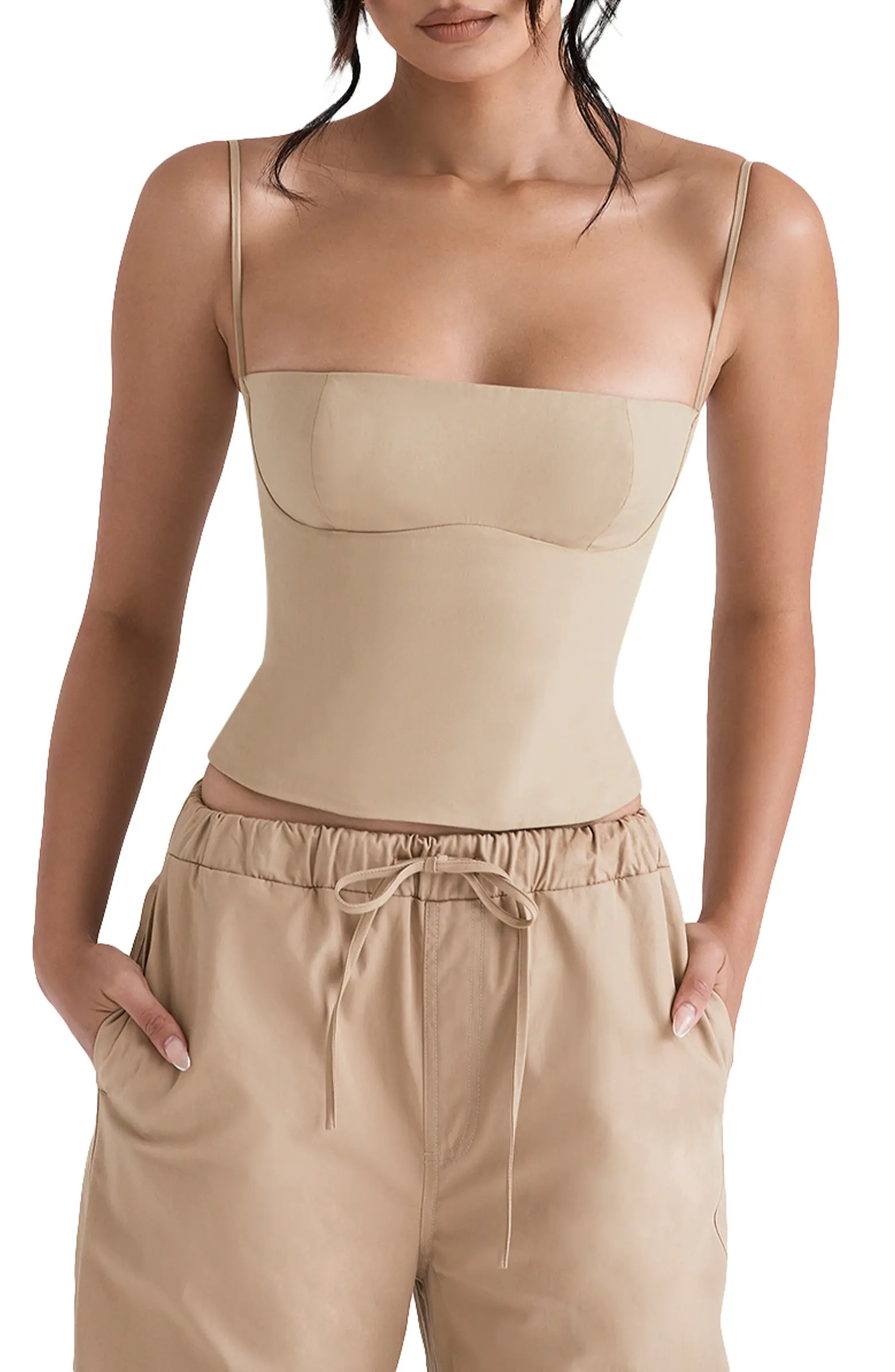 Audette Structured Cotton Twill Corset Top | Nordstrom