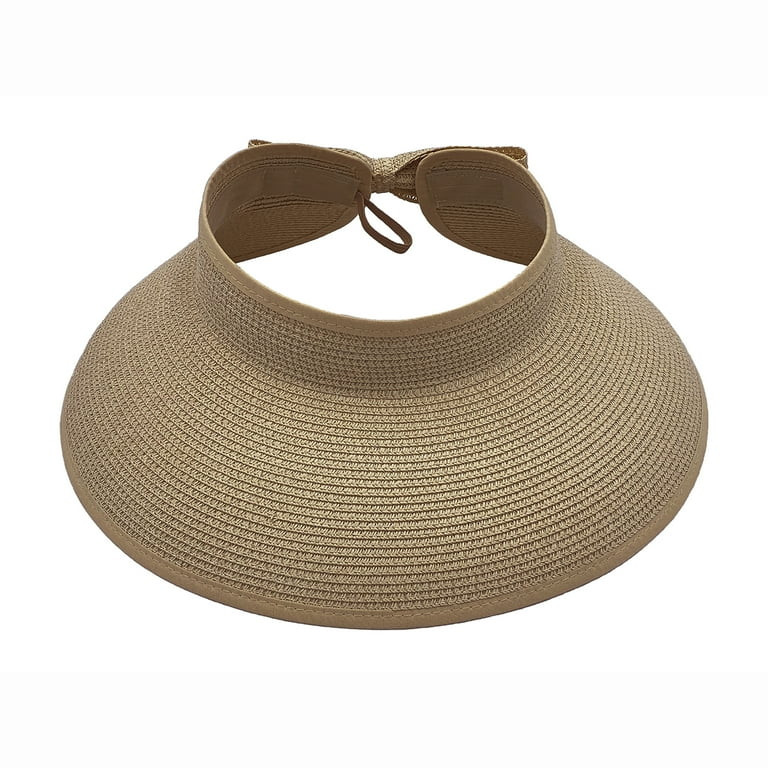 ACCEHUT Women's UPF 50+ Foldable Wide brim Straw Sun Visor - Adjustable Summer Beach Hat, Brown -... | Walmart (US)