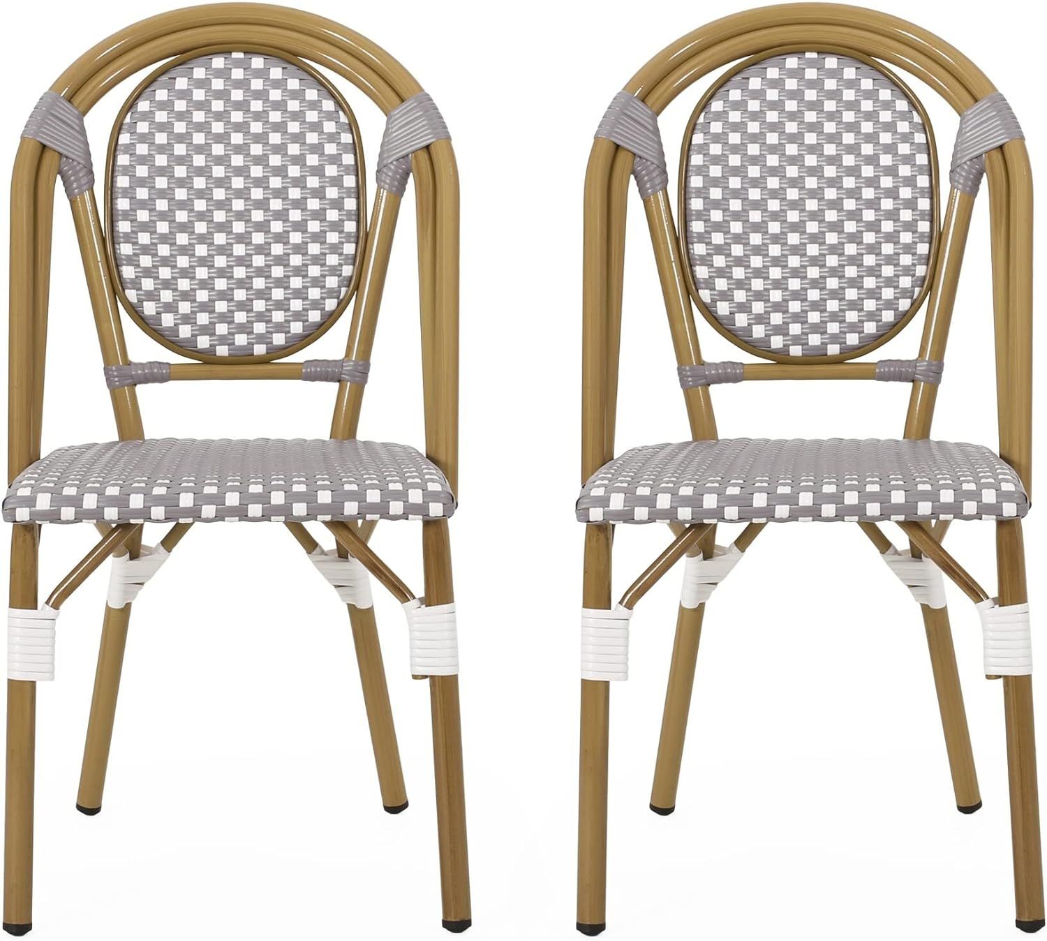 Christopher Knight Home Gwendolyn Outdoor French Bistro Chairs (Set of 2), Gray + White + Bamboo ... | Amazon (US)