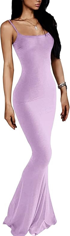 VIUTIL Women's Maxi Bodycon Dress Sexy Spaghetti Strap Sleeveless Tight Slip Long Dresses 2023 | Amazon (US)