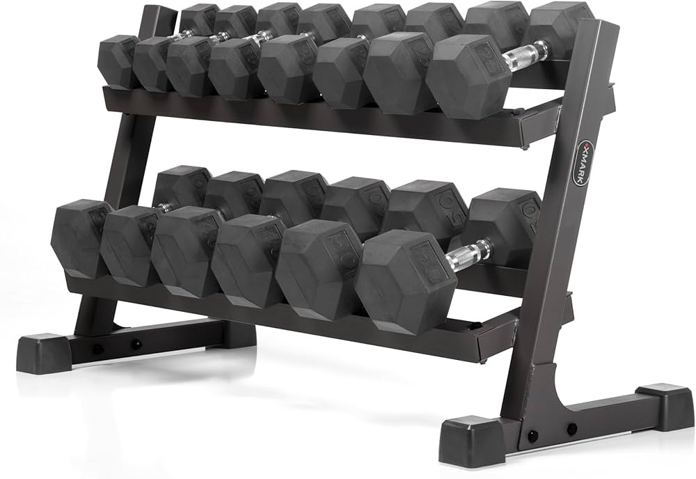 XMARK 10-50 Pound Dumbbells Weight Set (7 Pairs) with Weight Storage Rack, Gray or Black Storage | Amazon (US)