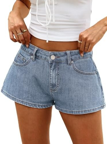 ELLEVEN Low Rise Baggy Jean Shorts, Mini Denim Jorts with Leather Patch | Amazon (US)