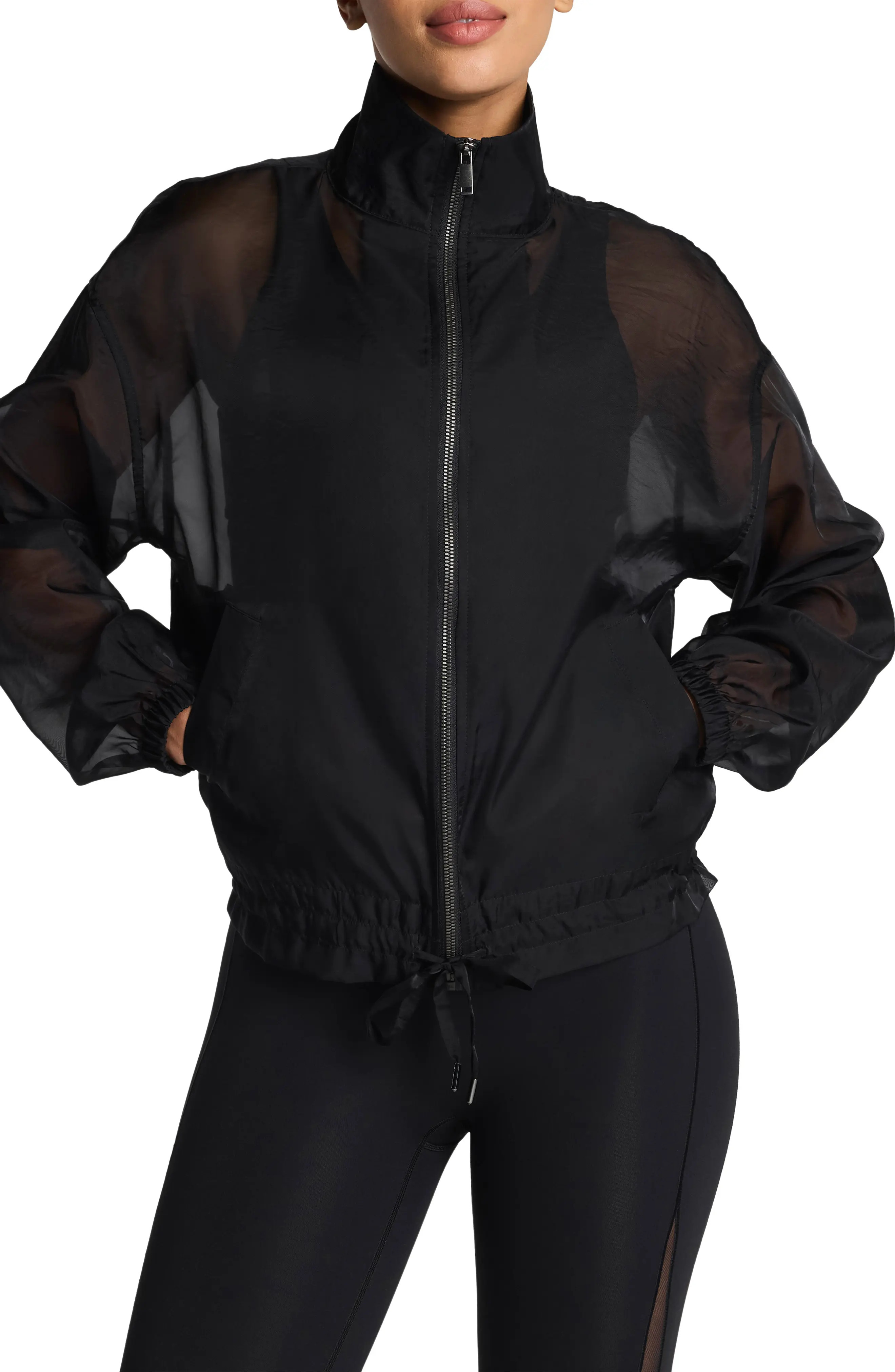 SPANX® GM Sheer Full Zip Jacket in Very Black at Nordstrom, Size X-Large | Nordstrom