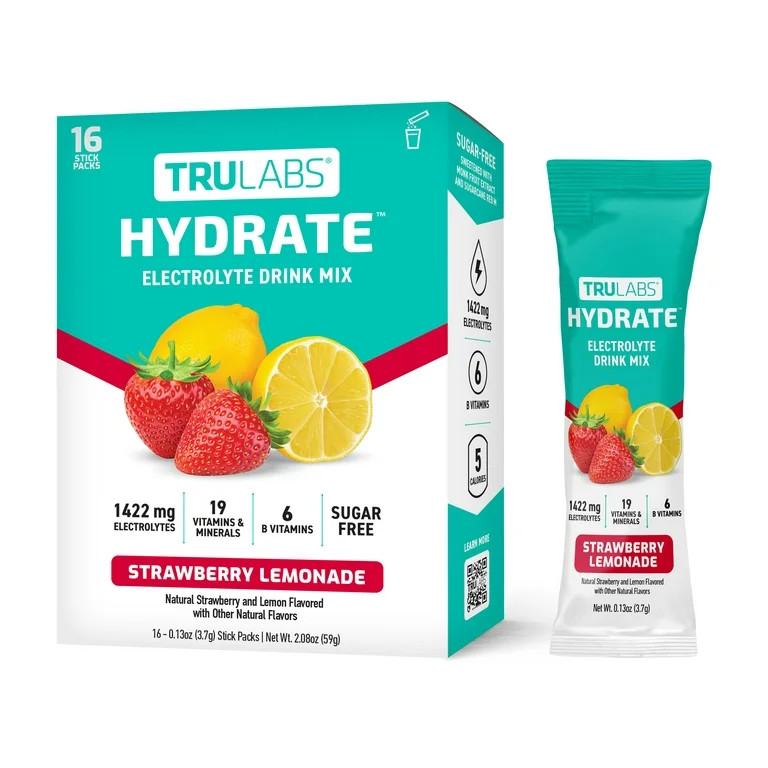 TruLabs Hydrate Powders Strawberry Lemonade, Electrolyte Drink Mix, 16 Stick Packets | Walmart (US)