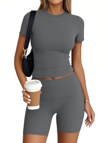 Trendy Queen Womens 2 Piece Workout Sets Short Matching Lounge Sets Summer Clothes Going Out Gym Outfits DarkGrey 2XL | Amazon (US)