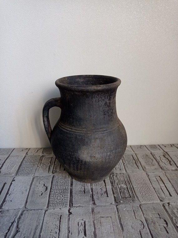 Vintage Black Clay Pot Rustic Vase Kitchen Utensil Holder - Etsy | Etsy (US)