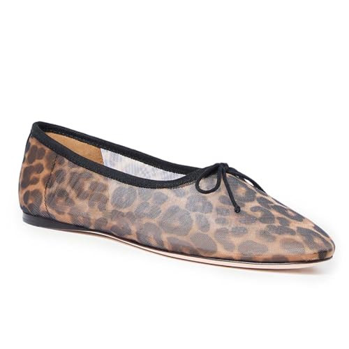UBWDU Leopard Mesh Ballet Flats for Women Round Closed Toe Mary Jane Flats Ballerina Shoes with Bow Leopard 6 | Amazon (US)