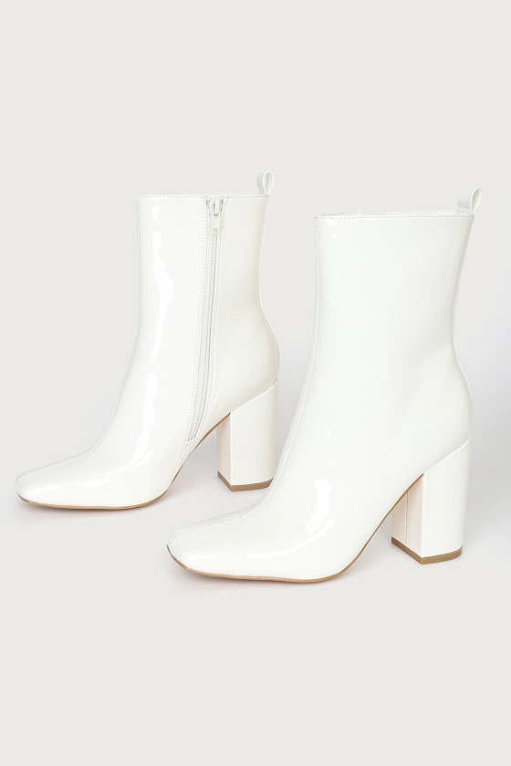 Bekka White Patent Square Toe Mid-Calf Boots | Lulus (US)