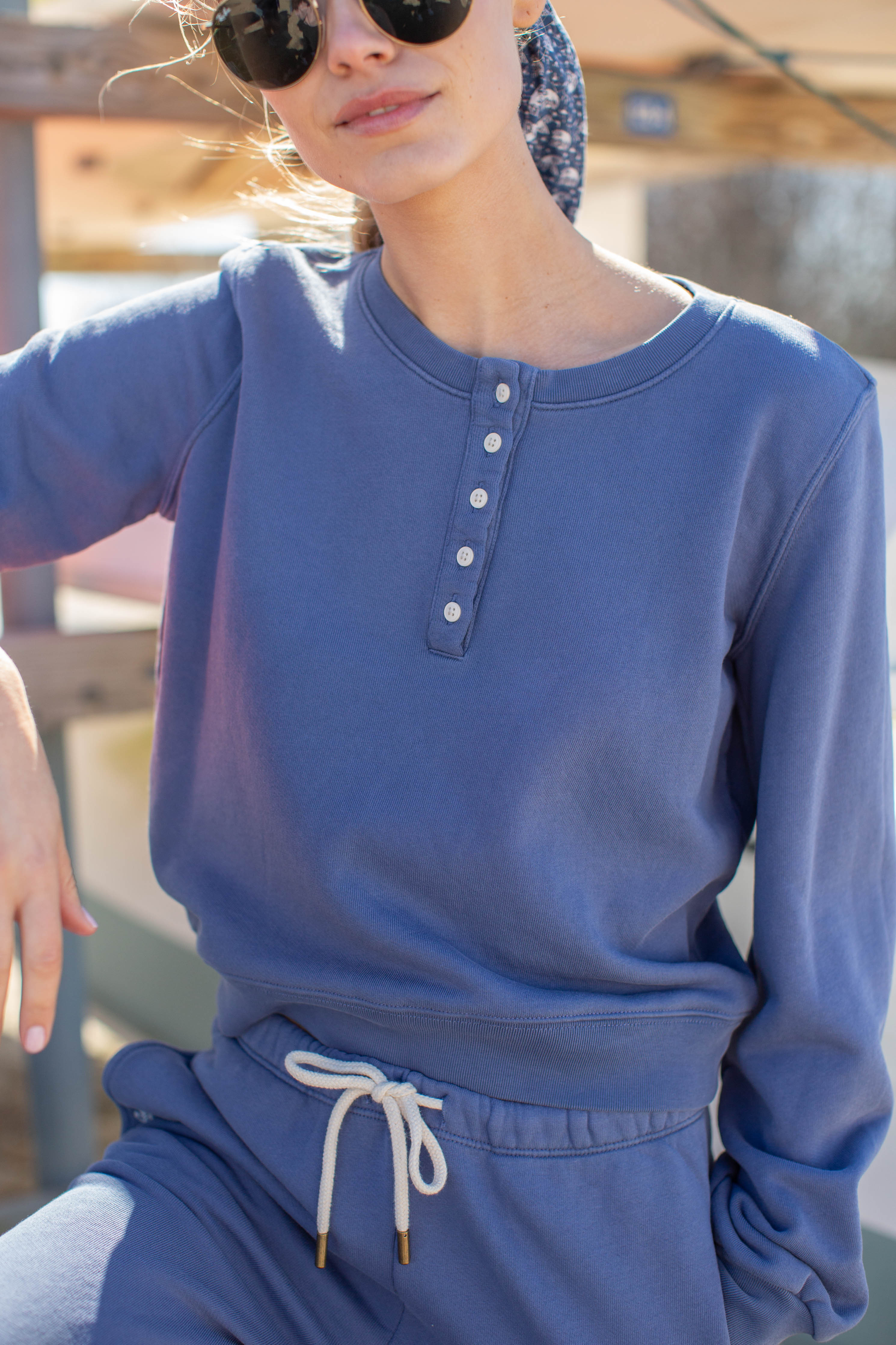 Vintage Terry Henley Sweatshirt - Blue Indigo | Marea