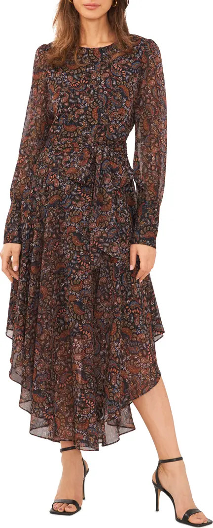 Halogen® Print Tie Waist Long Sleeve Maxi Dress | Nordstrom | Nordstrom
