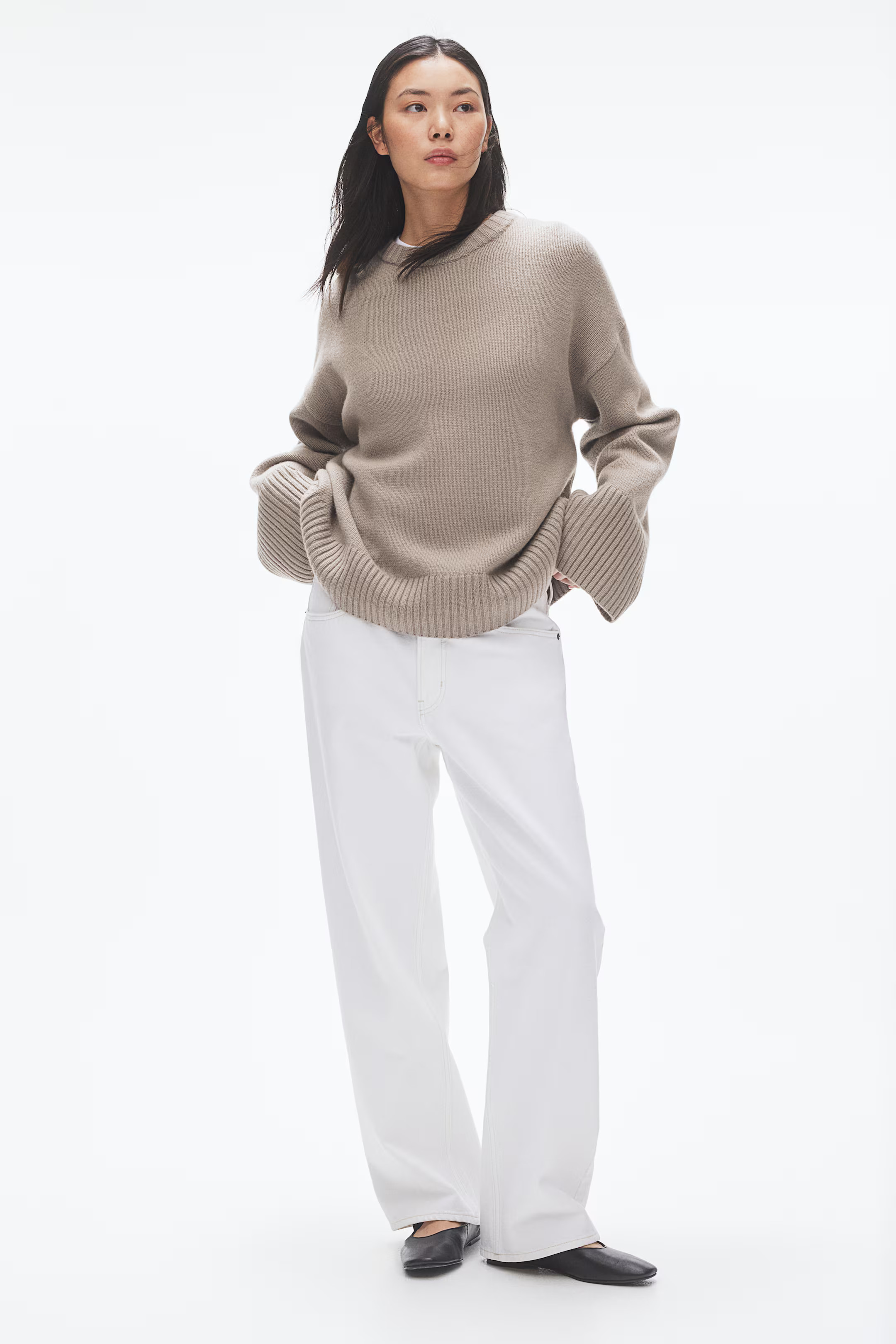 Oversized cashmere-blend jumper - Greige - Ladies | H&M GB | H&M (UK, MY, IN, SG, PH, TW, HK)