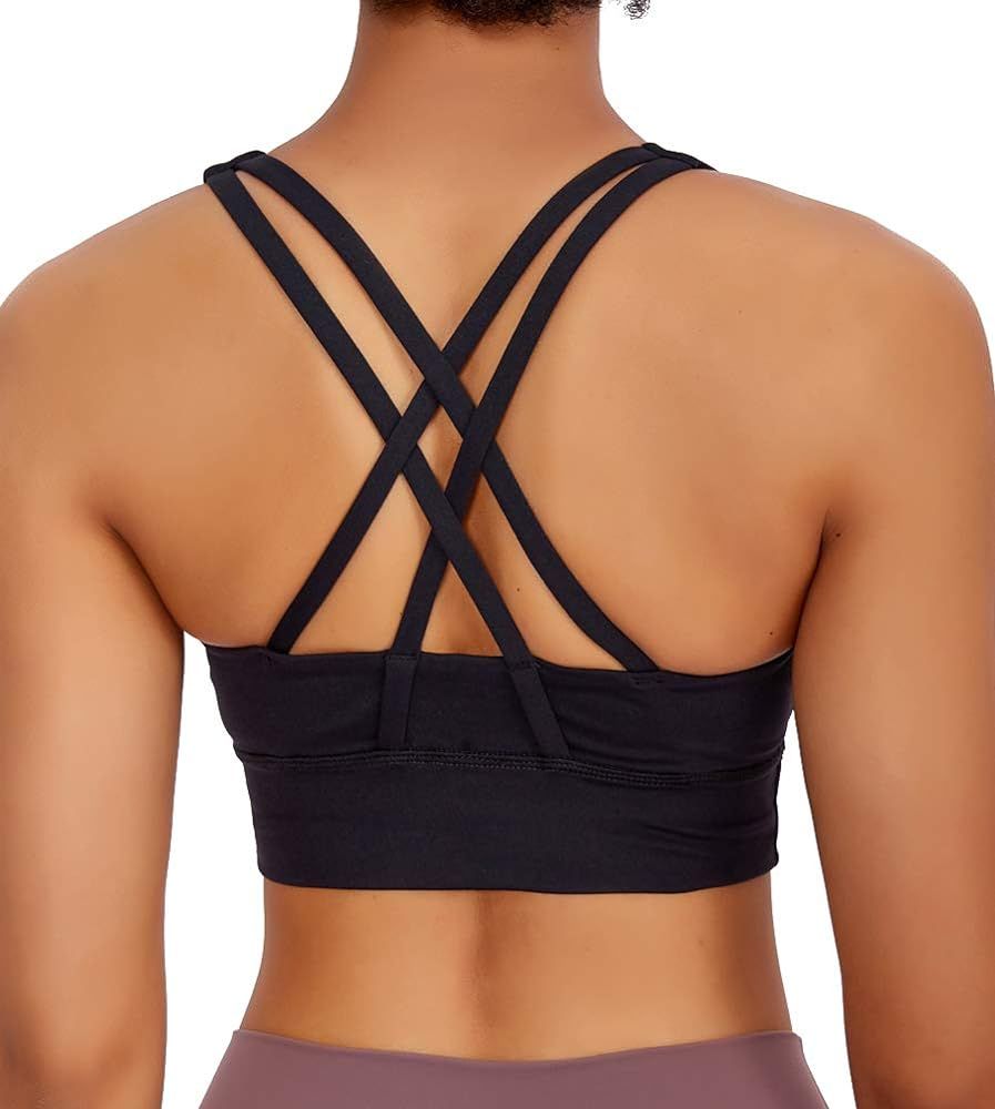 Lavento Women's Strappy Sports Bra Long Line Medium Support Energy Workout Training Top | Amazon (US)