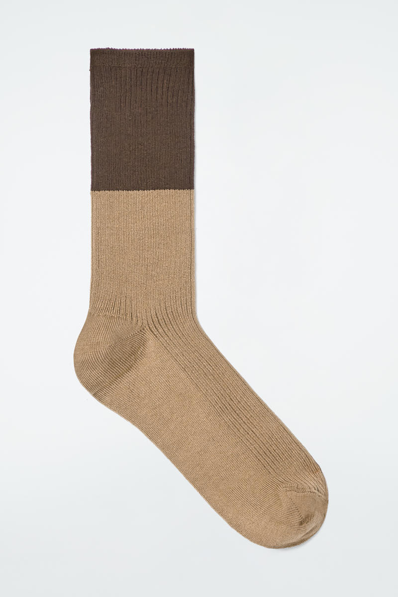 COS Women's Colourblock Cotton Socks in Brown | Cotton/Elastane/Nylon | Size: 39/41 | COS (AU)