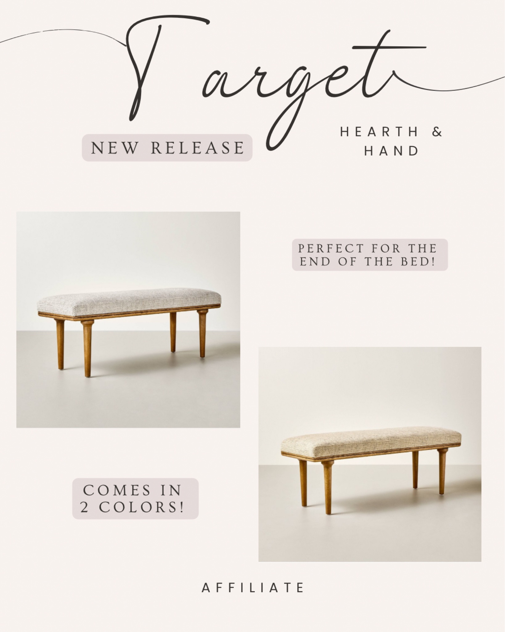 New Hearth & Hand furniture release! These gorgeous benches will be available online tomorrow (12/19) . They come in two color options and would be perfect for the end of the bed or as an entryway bench! 

#LTKHome