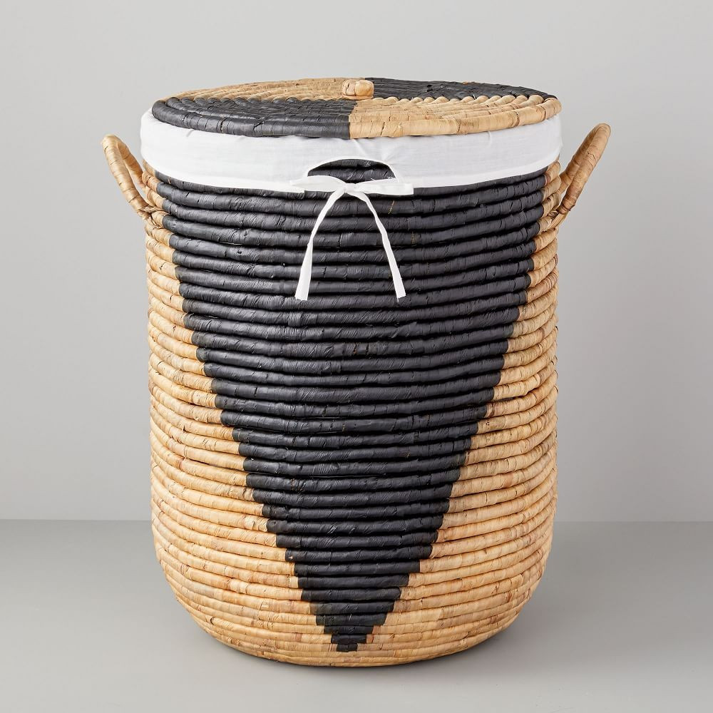 Woven Seagrass Lidded Hampers (Natural/Black) | West Elm (US)