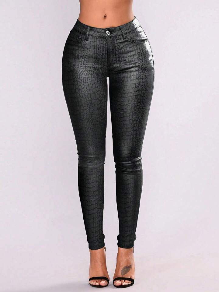 Apperloth A Rave Punk High Waist Slant Pocket Crocodile Embossed PU Leather Tapered Skinny Ankle Pants  Party Sexy Trousers Personality Music Festival | SHEIN