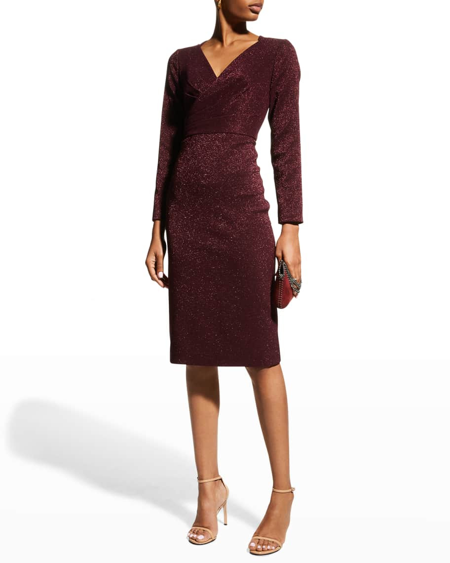 Aidan Mattox Metallic Knit Long-Sleeve Sheath Dress | Neiman Marcus